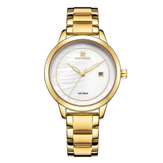 NAVIFORCE NF5008 Golden Stainless Steel Analog Watch For Women - White & Golden